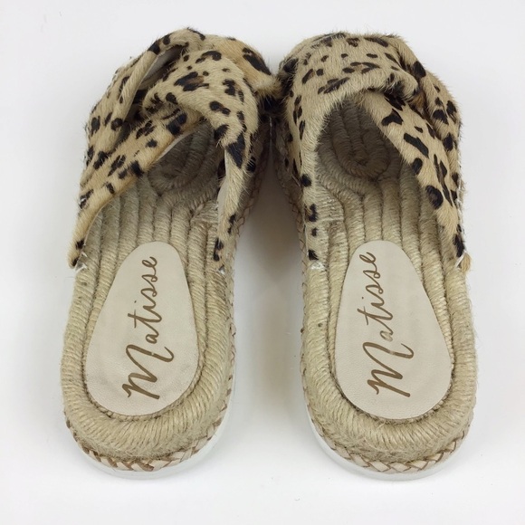 Anthropologie Matisse Cruise Espadrille Leopard Print Calf Hair Slide Sandal | 7 - Picture 7 of 11